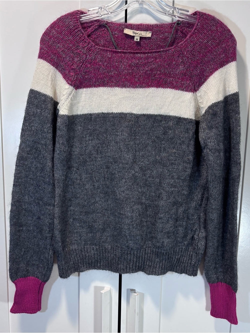 Napa Girls Italy Merino Wool Alpaca Mohair Colorblock Gray Pink Ivory Sweater M